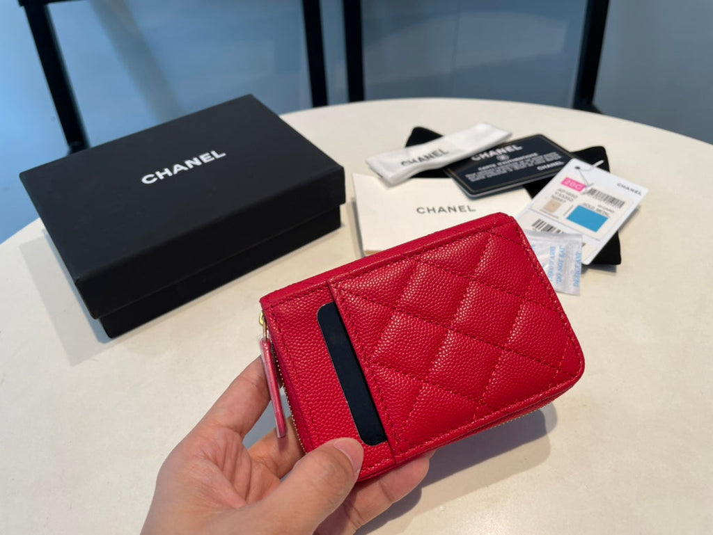 CHANEL ZIPPED COIN PURSE 11 RED GRAINED CALFSKIN