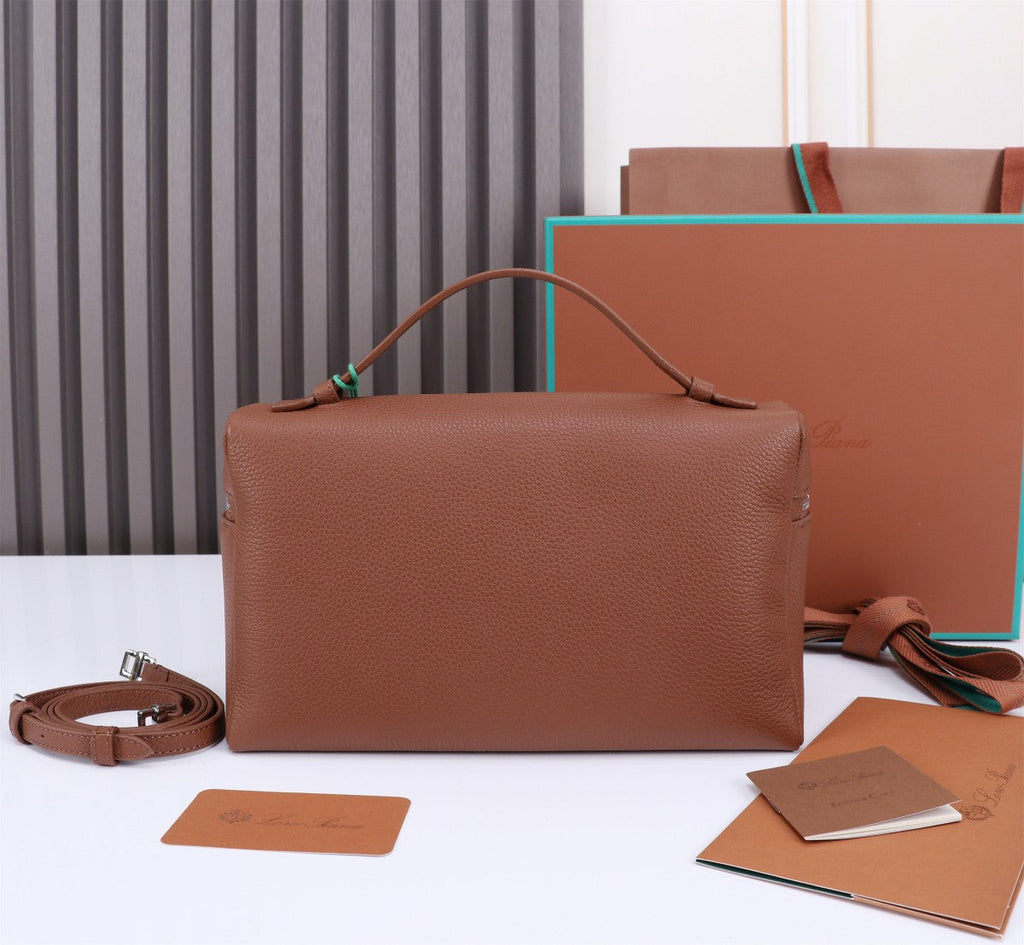 EXTRA BAG L27 IN UMBER BROWN GRAINED CALFSKIN WITH SILVER  HARDWARE