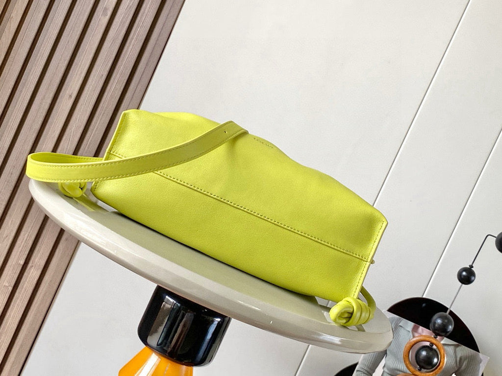 LOEWE 25S LARGE FLAMENCO CLUTCH BAG 30 IN LIME GOLD CALFSKIN