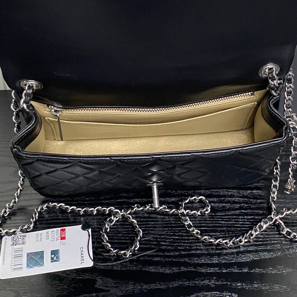 CHANEL 25S FLAP BAG 23 IN BLACK CALFSKIN SILVER HARDWARE