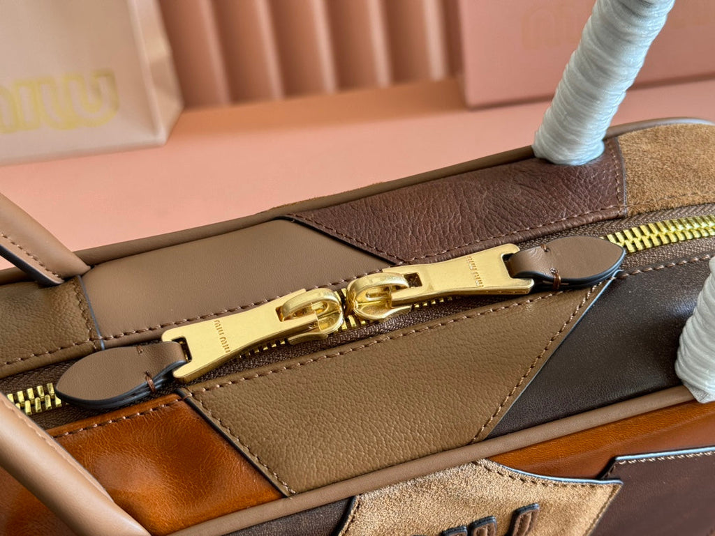 BEAU TOP HANDLE BAG 28 IN COGNAC LEATHER PATCHWORK