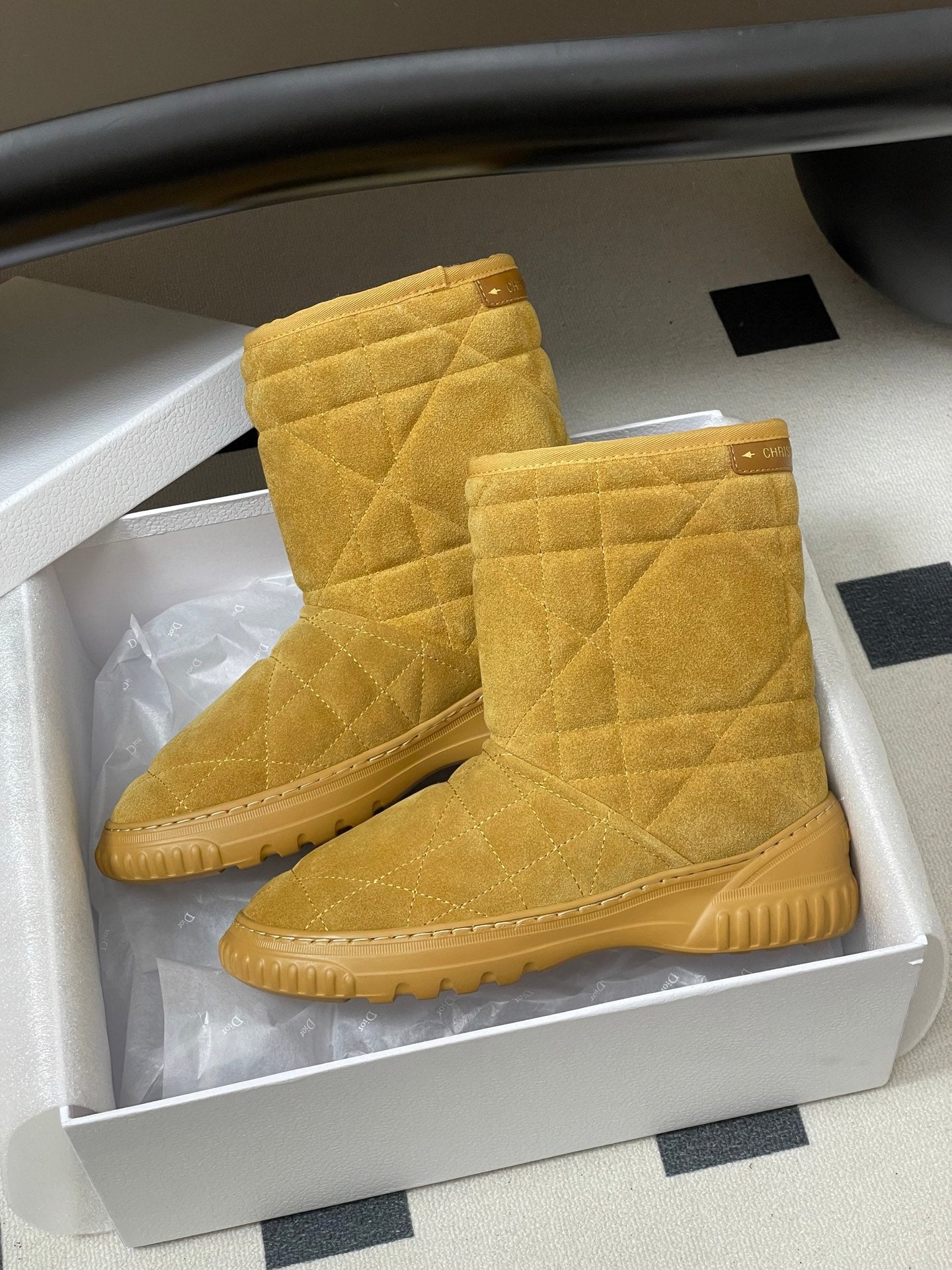 DIOR 25S FROST LOW ANKLE BOOTS IN GOLDEN BROWN SUEDE