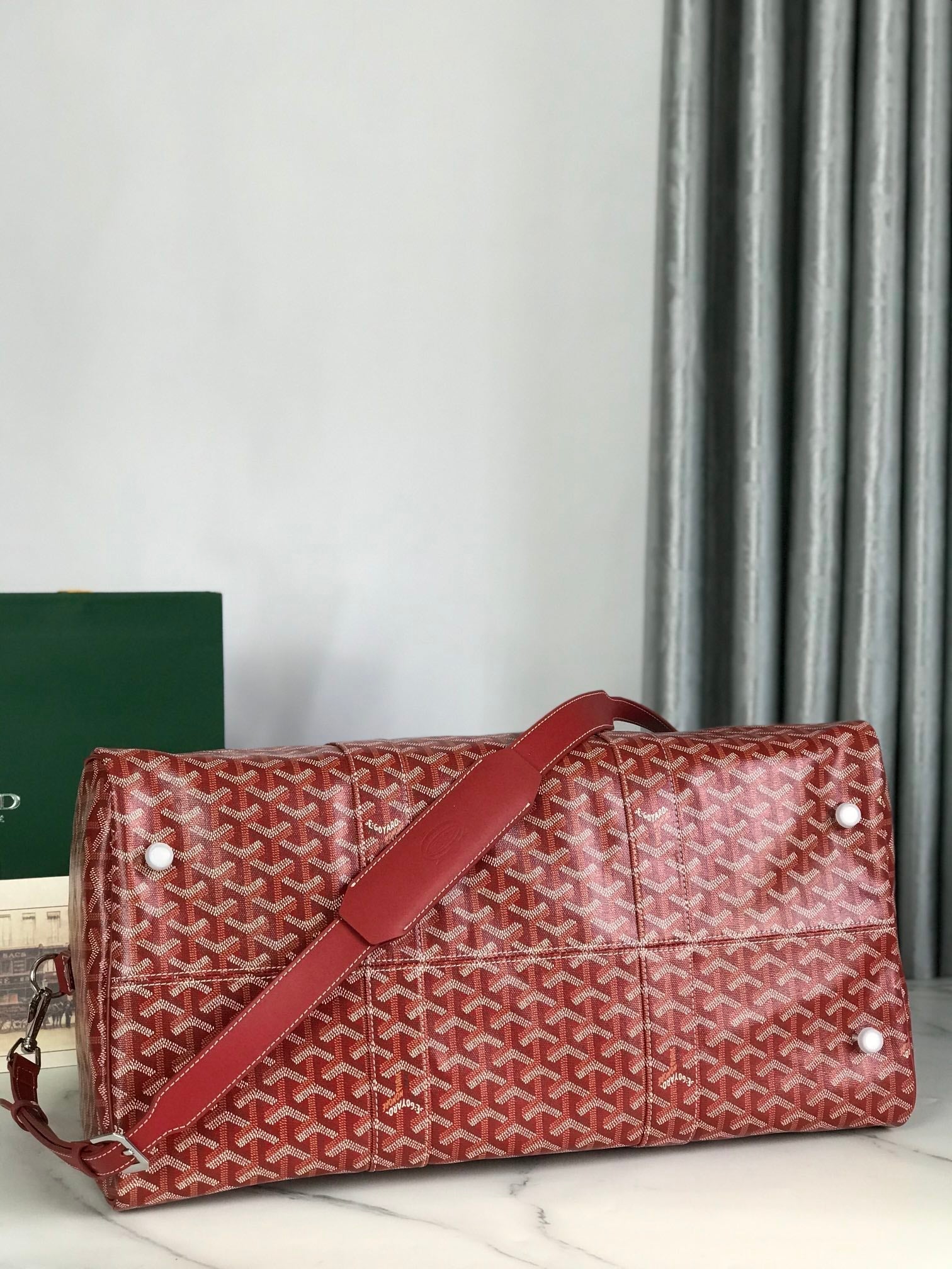 BOSTON 50 BAG IN RED GOYARDINE CANVAS AND CALFSKIN TRIM
