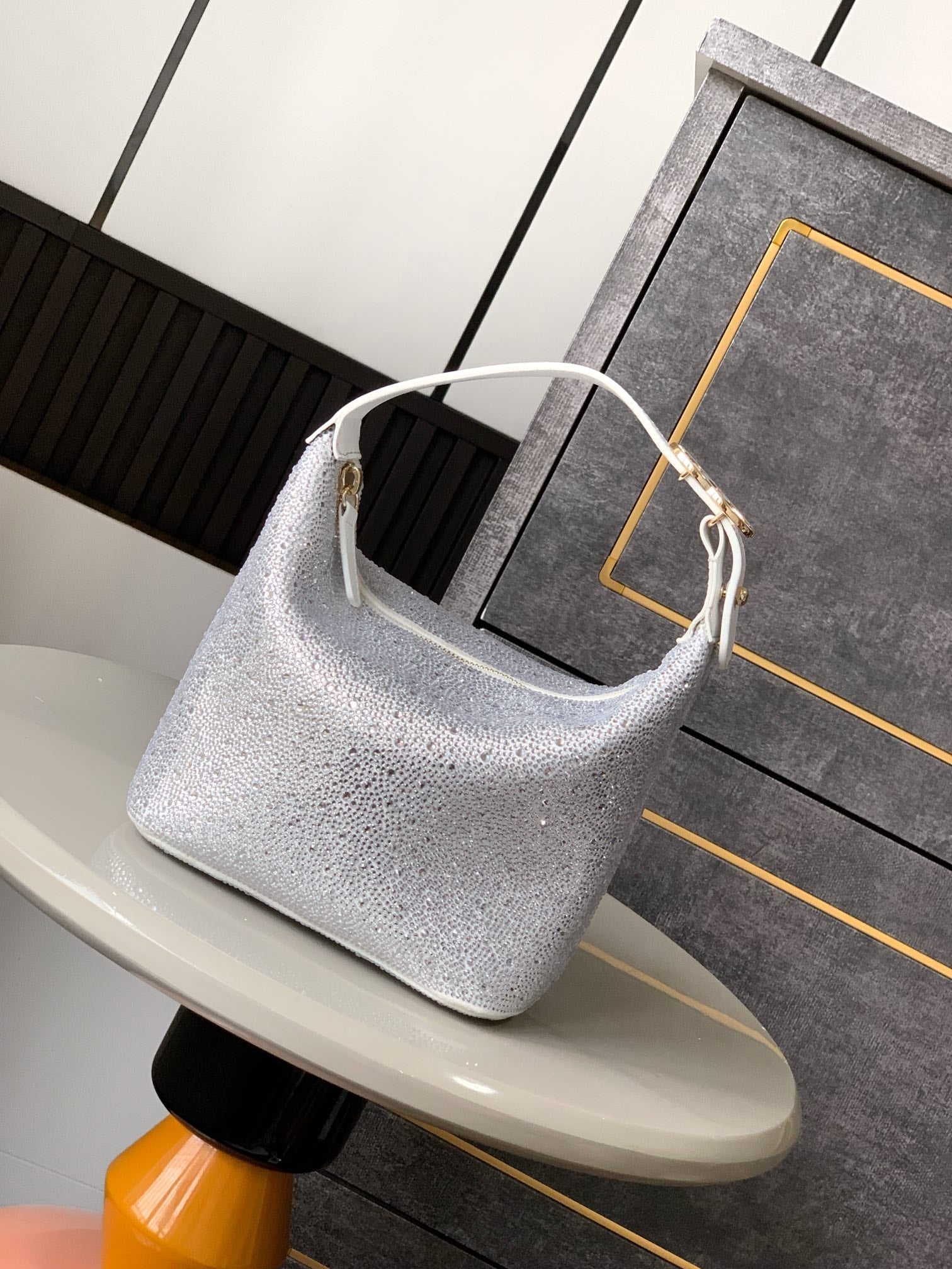 CHANEL 25S SHOPPING BAG 18 CM IN SILVER RHINESTONE-STUDDED